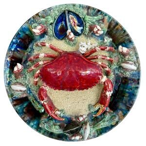 Vintage Majolica Palissy Charger Plate Crab Jose Alva Mid Century